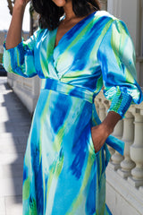 Rexa Blue & Green Abstract Print Dress