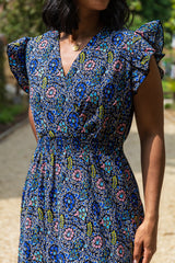 Tyra Navy & Blue Floral Print Midi Dress