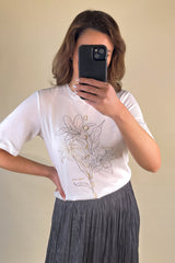 Flora White Graphic Metallic Tee