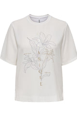 Flora White Graphic Metallic Tee