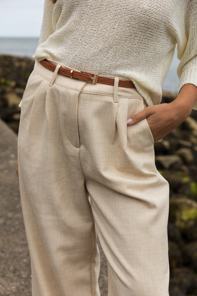 Karen Beige Belted Trousers