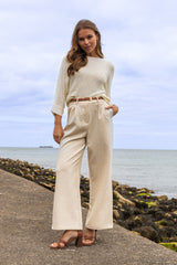 Karen Beige Belted Trousers