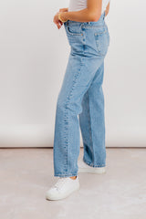 Sky Light Blue Loose Mid Rise Jeans