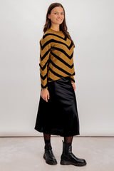 Schdya High Waist Black Sateen Finish Skirt