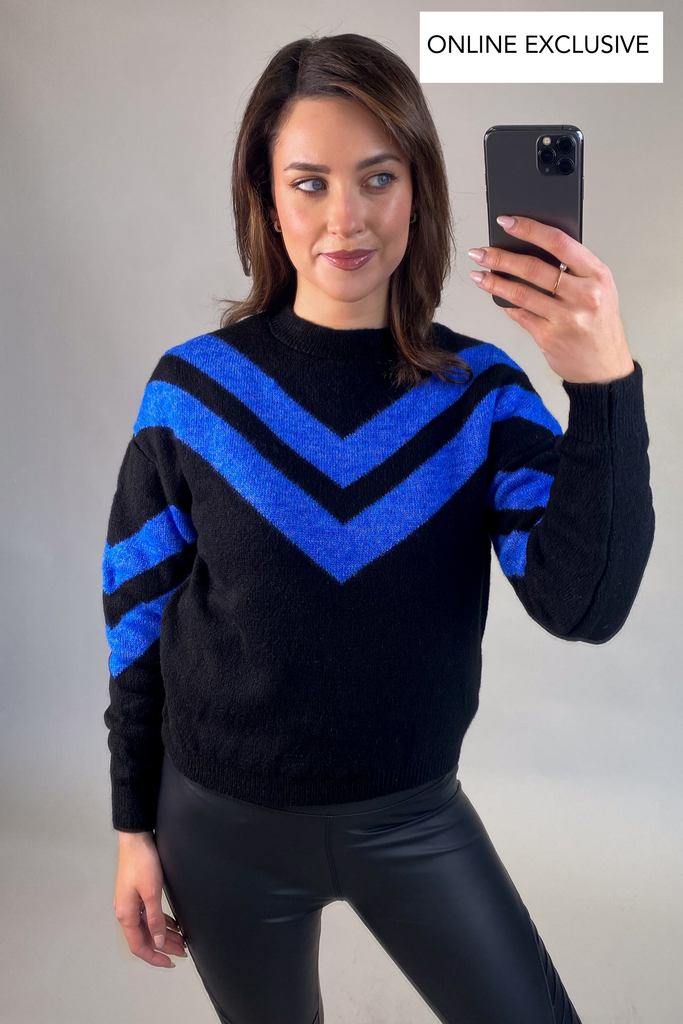 Flora Black & Blue Chevron Knit