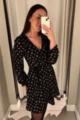 Soroya Black Floral Short Dress