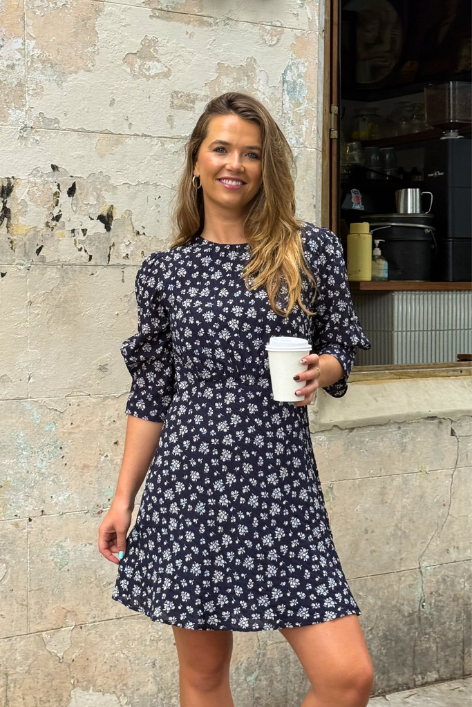 Kai Navy & White Floral Short Dress