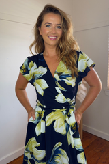 Nala Navy Belted Midi Dress