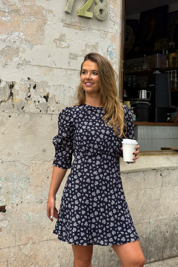 Kai Navy & White Floral Short Dress