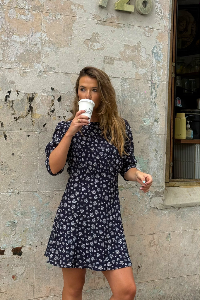 Kai Navy & White Floral Short Dress