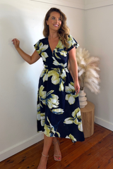 Nala Navy Belted Midi Dress