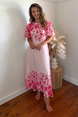 Bron Pink Pleated Midi Dress