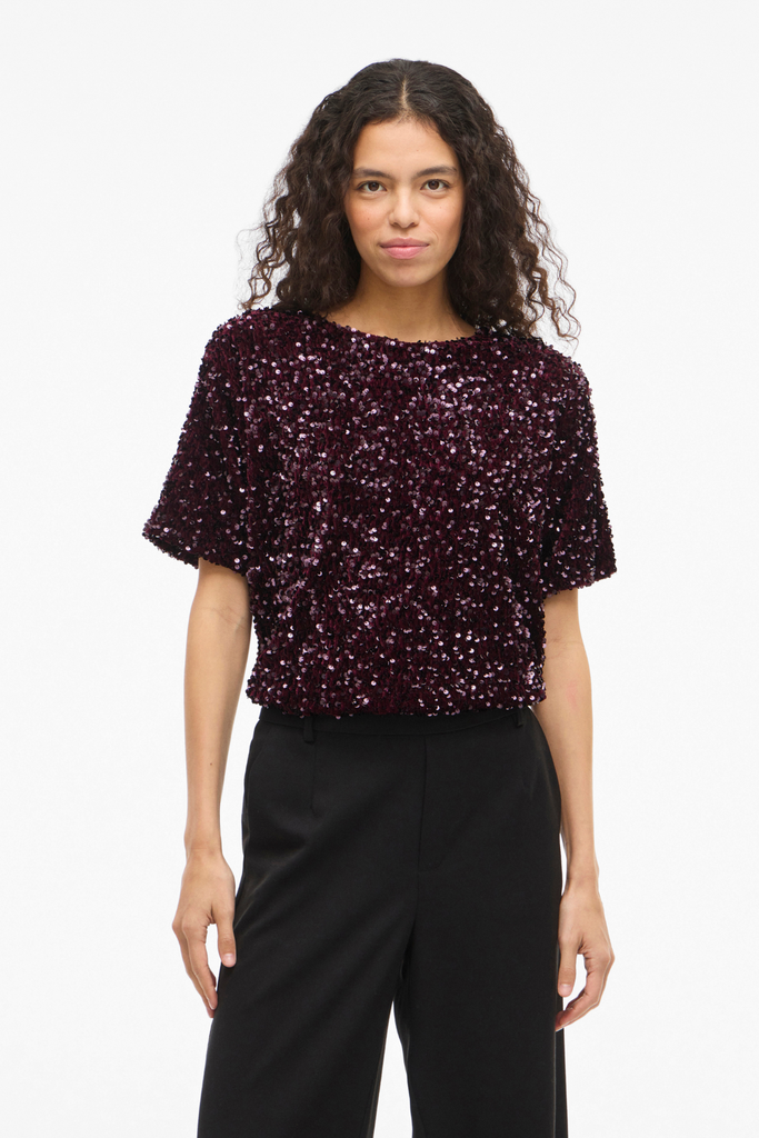 Faith Round Neck Wine Sequins