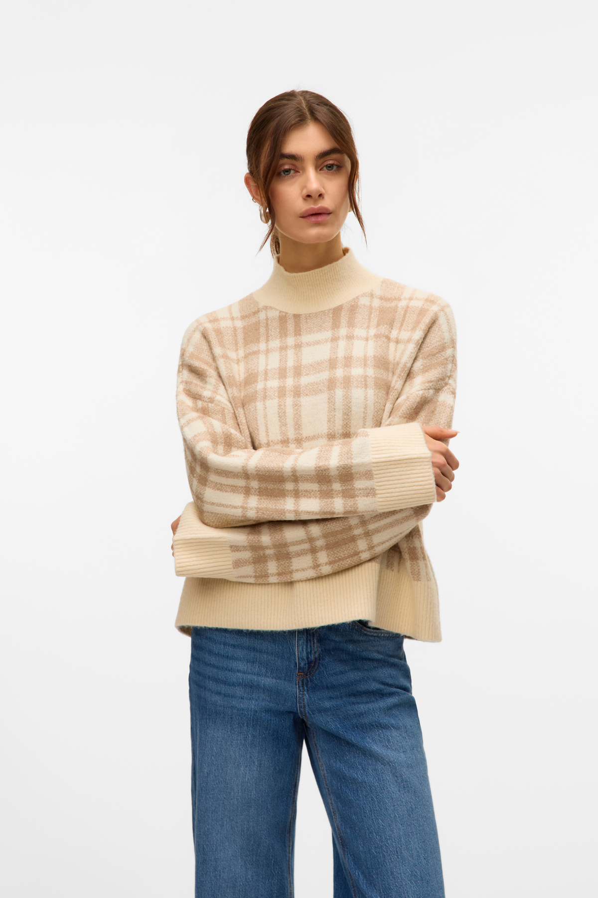Maira High Neck Cream Check Knit