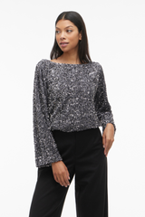 Faith Silver Sequins Boat Neck Top