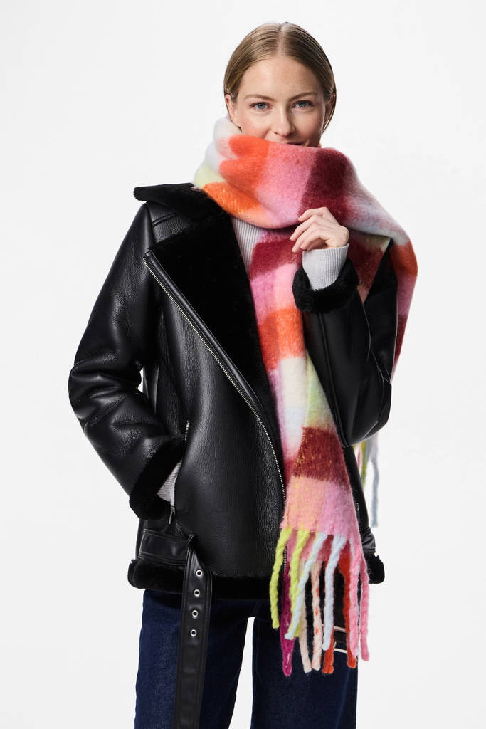 Jikka Pink Check Long Scarf