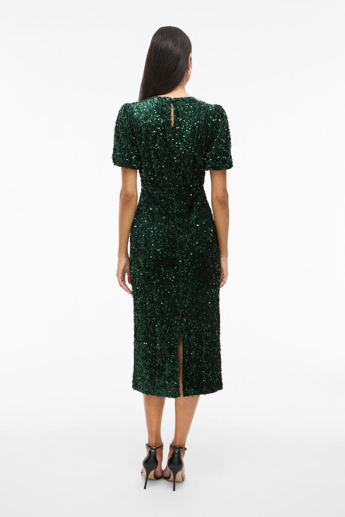 Believe Green Velvet Sequins Midi Dress