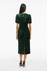 Believe Green Velvet Sequins Midi Dress