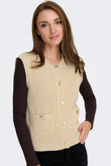 Stella O-Neck Beige Button Vest Top