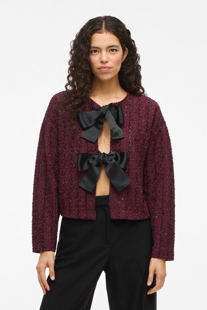 Otta Wine Bow Cardigan