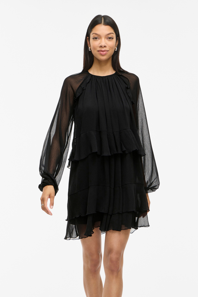 Hela Black Ruffle Short Dress