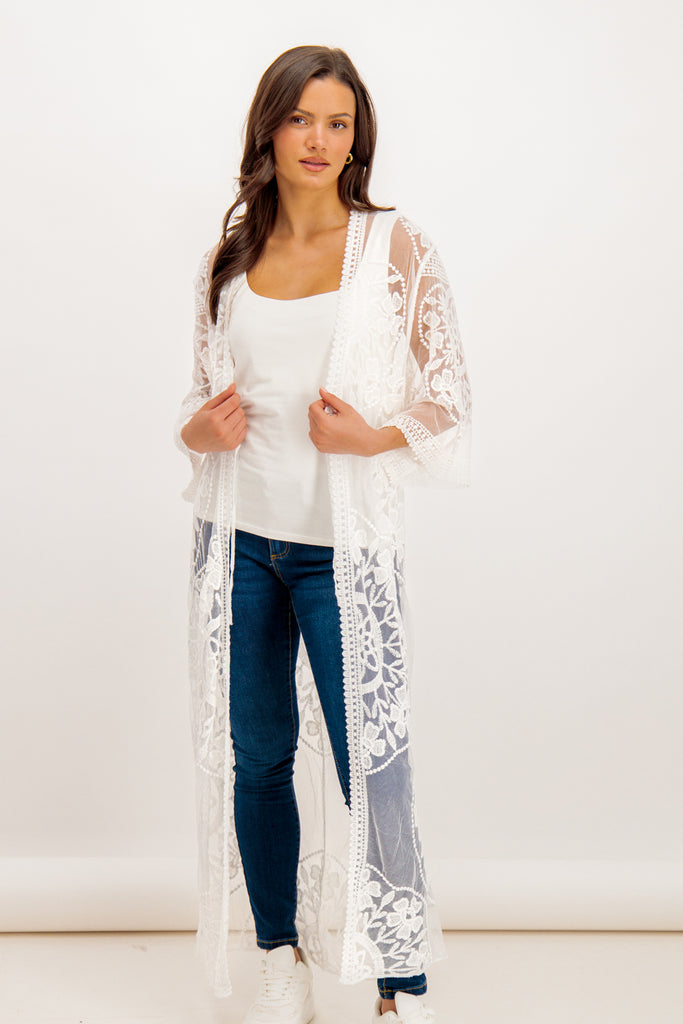 Long white outlet kimono cardigan