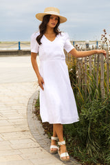 Camilla White Linen Puff Sleeve Dress