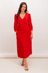 Red Linen Celine Dress