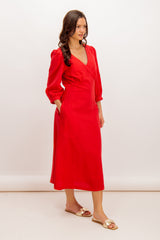 Red Linen Celine Dress