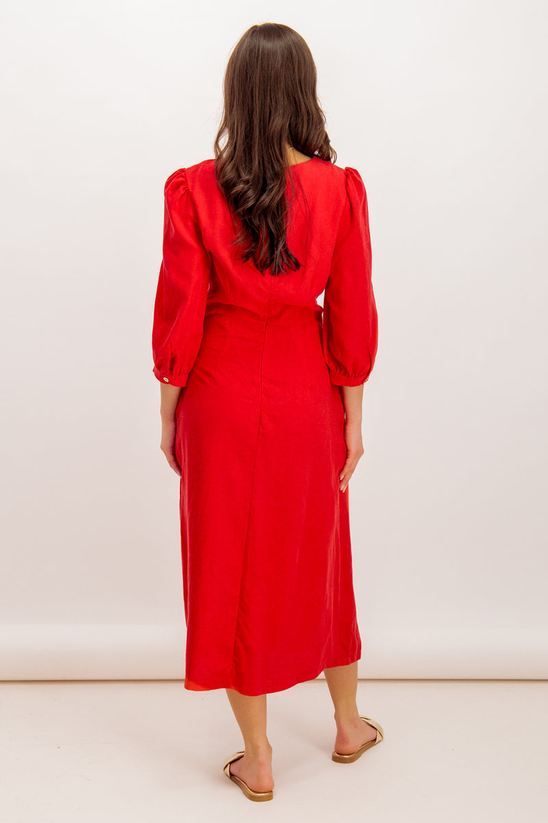 Red Linen Celine Dress