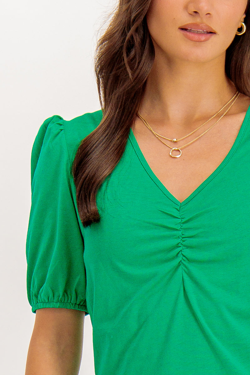 Brie Green V- Neck Knot Front Tee