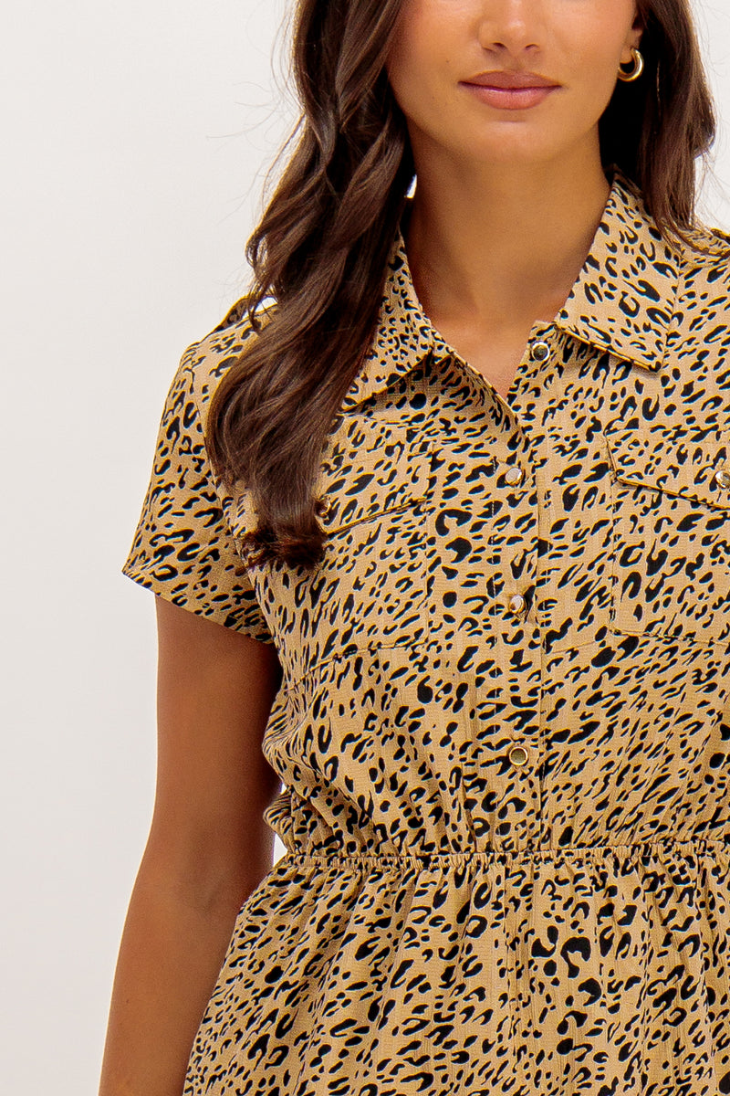 Roisin Short Animal Print Shirt Dress