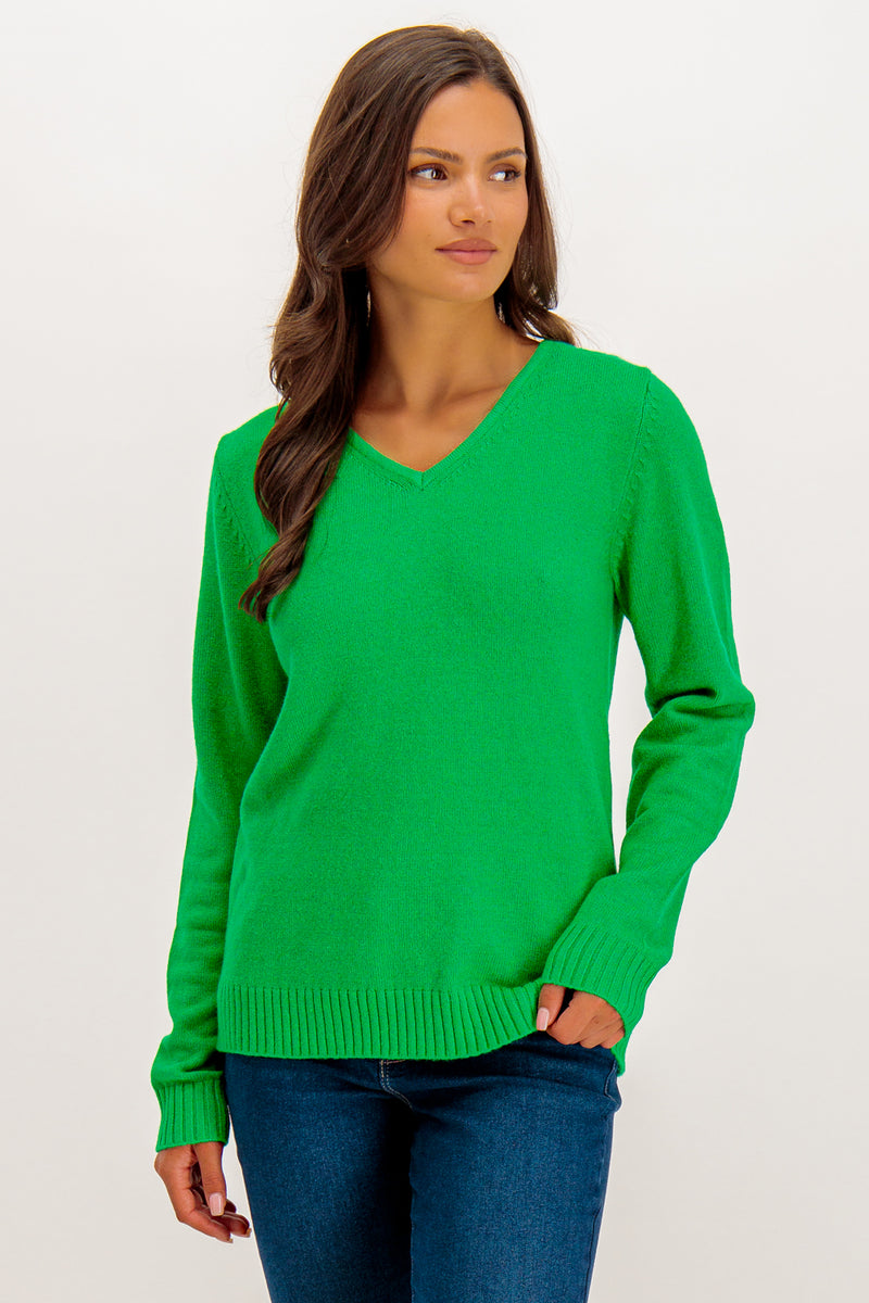 Viril Bright Green V-Neck Knit