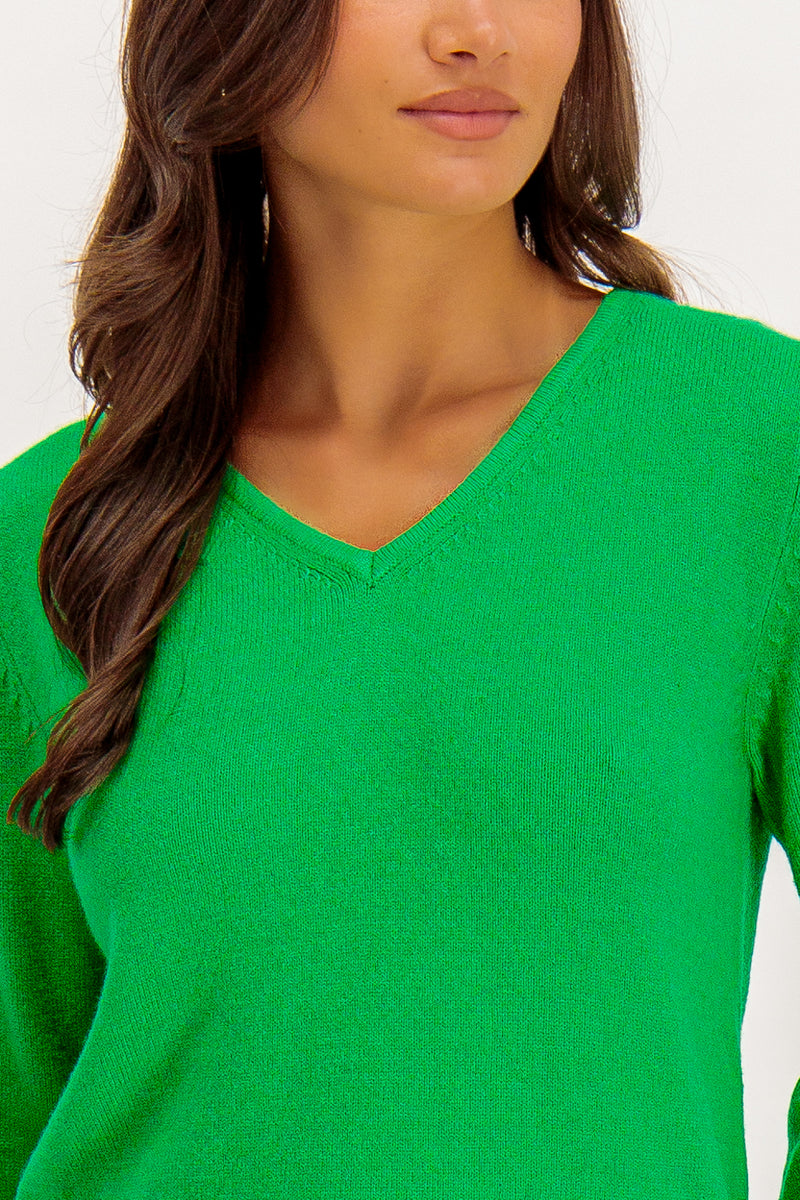 Viril Bright Green V-Neck Knit