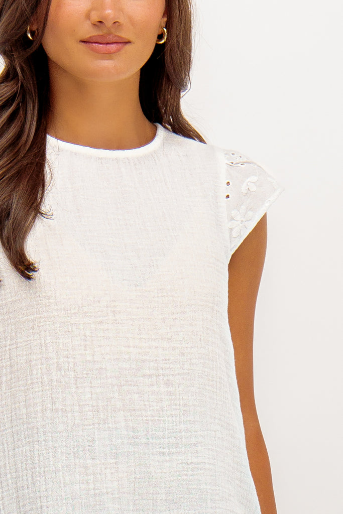 Emma Bright White Cap Sleeve Top