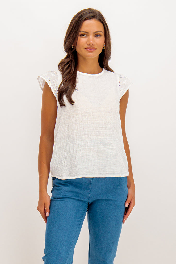 Emma Bright White Cap Sleeve Top