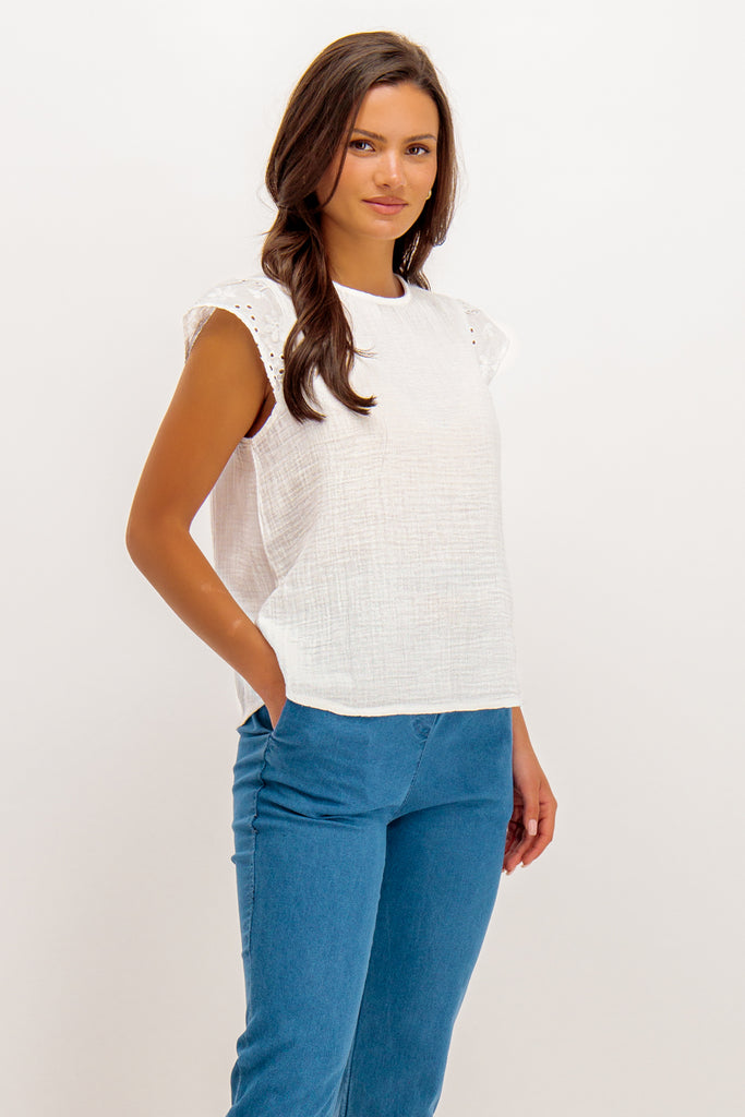 Emma Bright White Cap Sleeve Top