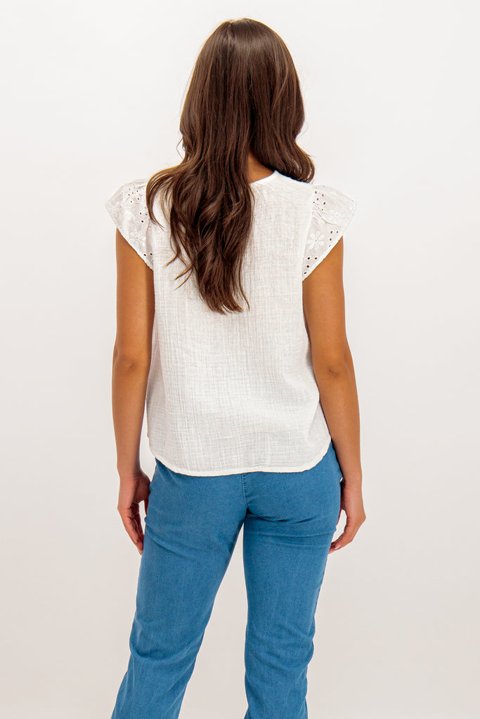 Emma Bright White Cap Sleeve Top