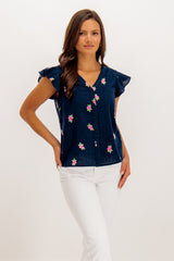Maya V-Neck Navy Flower Top