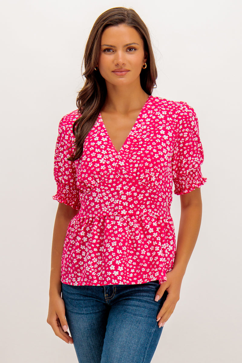 Erin Pink & White Floral Blouse