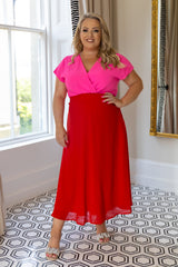 Willow Pink & Red Cap Sleeve Midi Dress