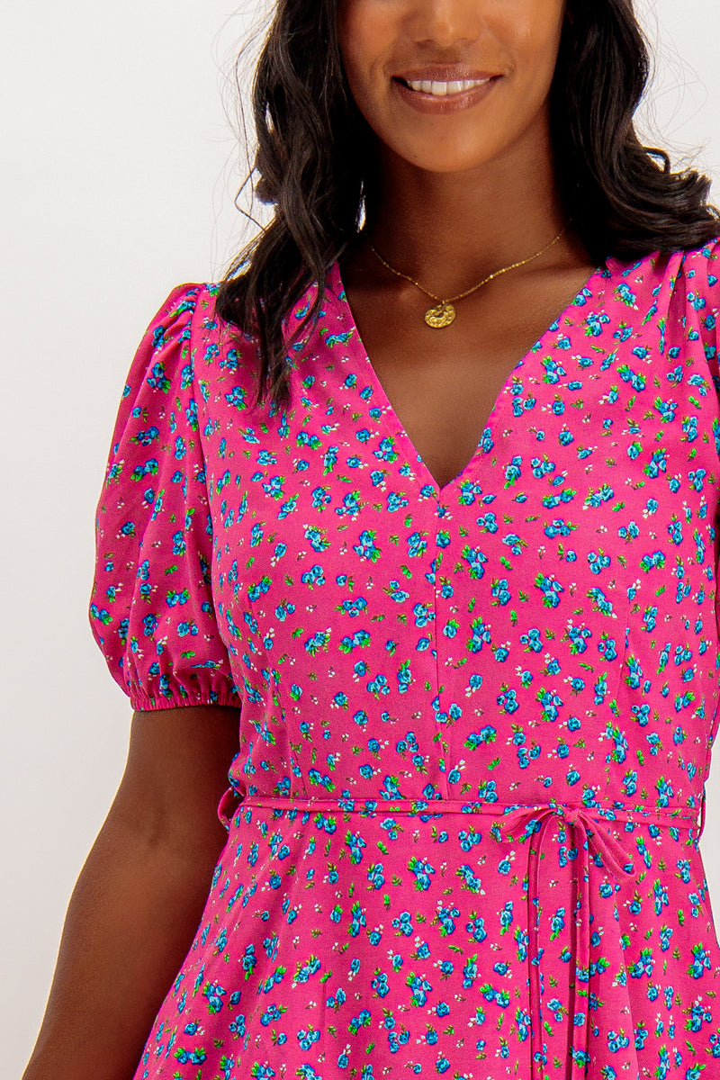 Coco Pink V-Neck Ditzy Print Dress