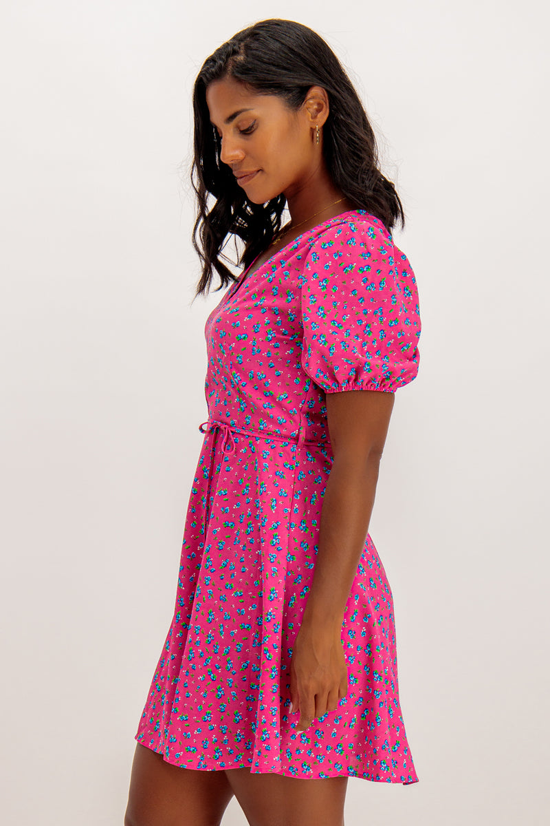 Coco Pink V-Neck Ditzy Print Dress