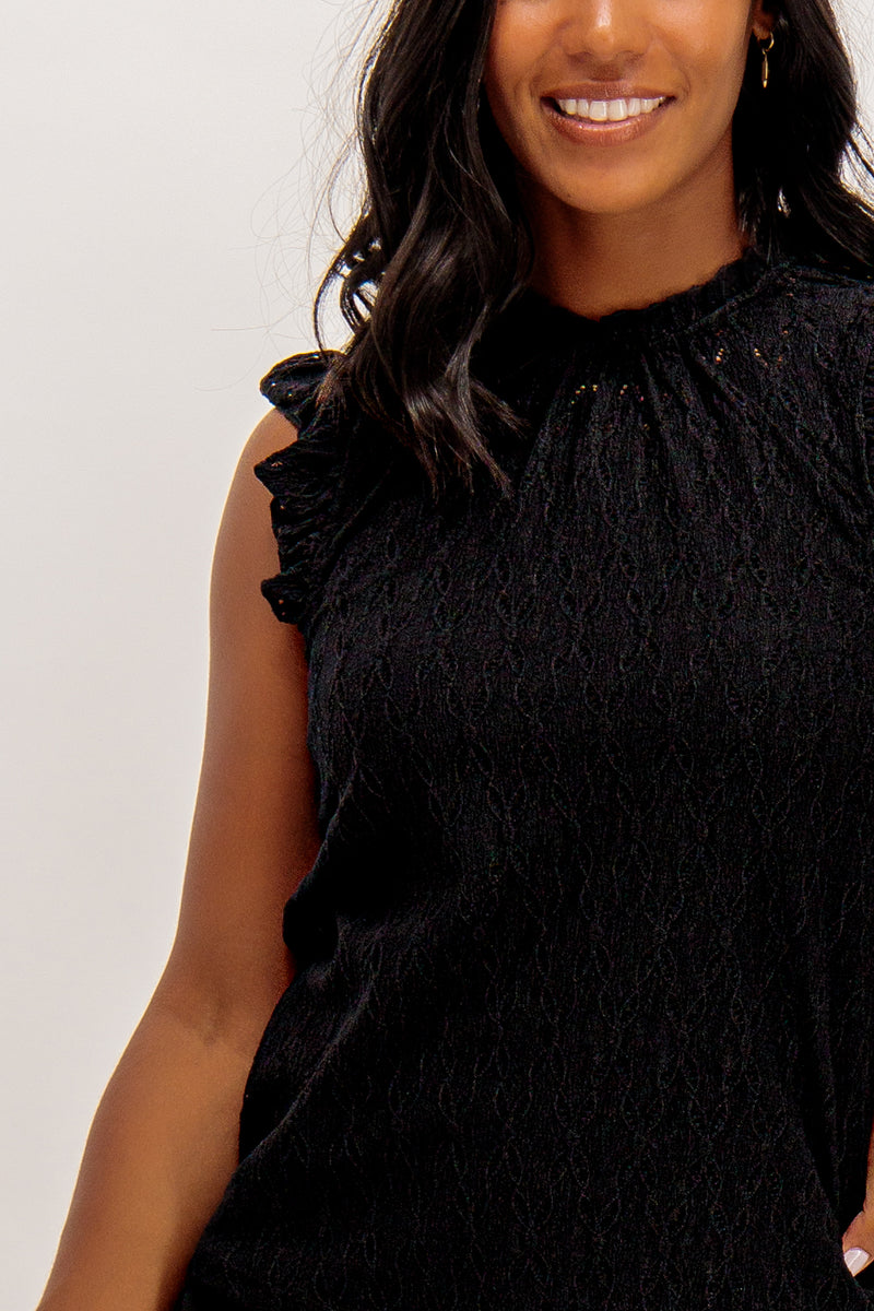 Black Elina Frill Top