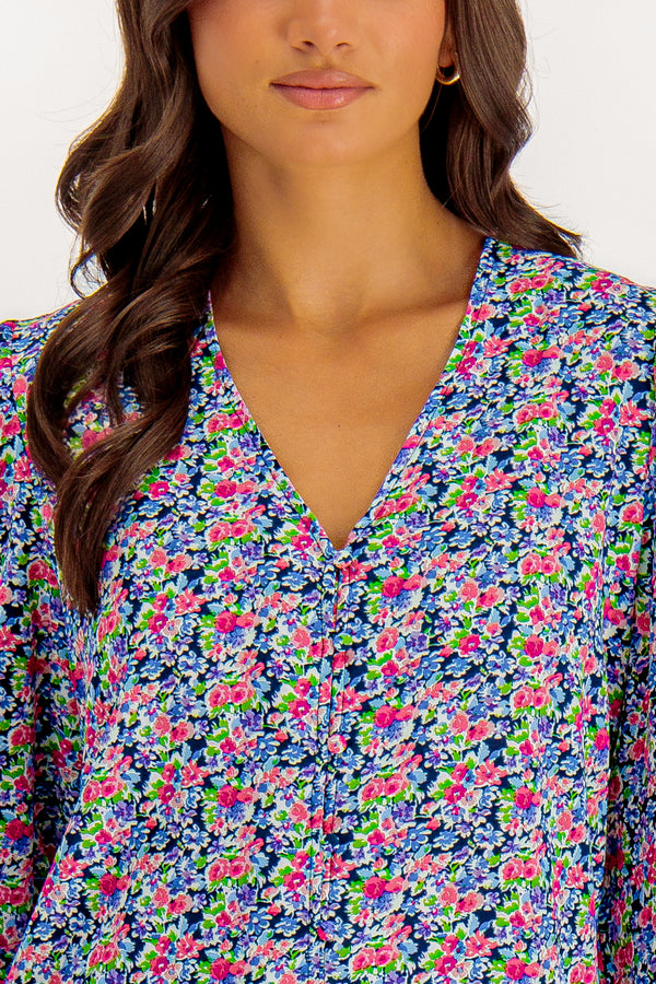 Danielle Navy Ditzy Floral Print Blouse