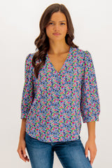 Danielle Navy Ditzy Floral Print Blouse