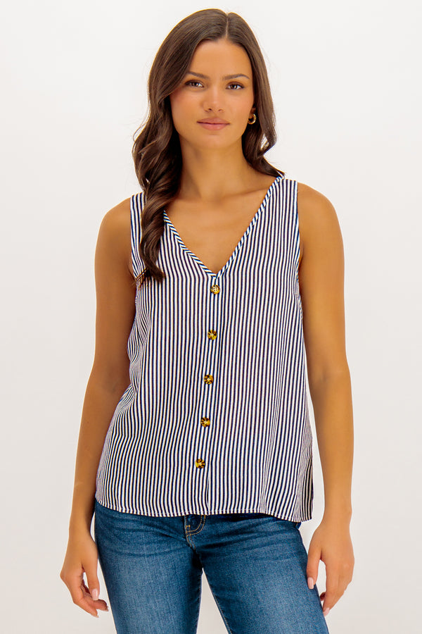 Bumpy Navy & White V-Neck Top