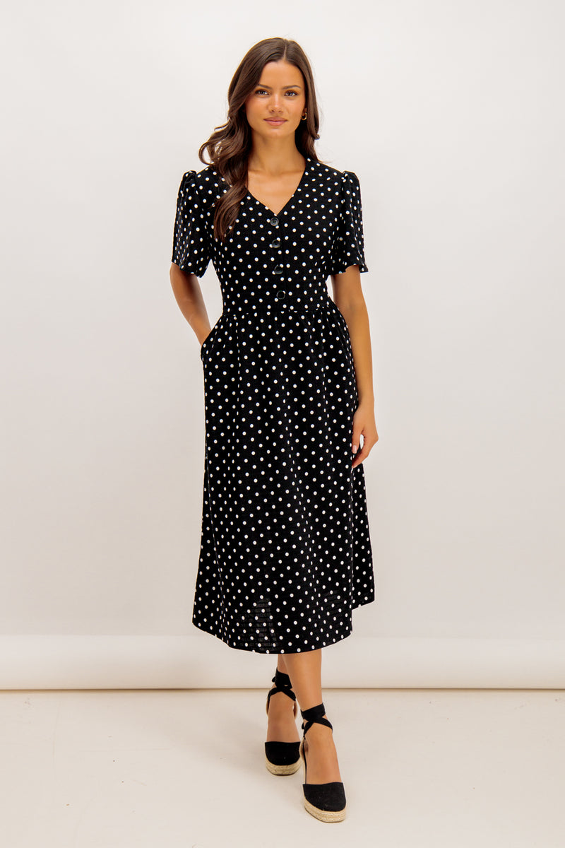 Marie Black & White Polka Dot Dress