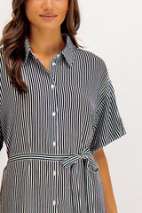 Black & White Bumpy Striped Shirt Dress