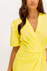 Britney Yellow V- Neck Midi Dress